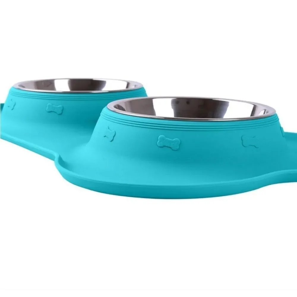 New Active Pets Dog Bowl Set Stainless Steel NoSpill Mess small silicone cat NWT